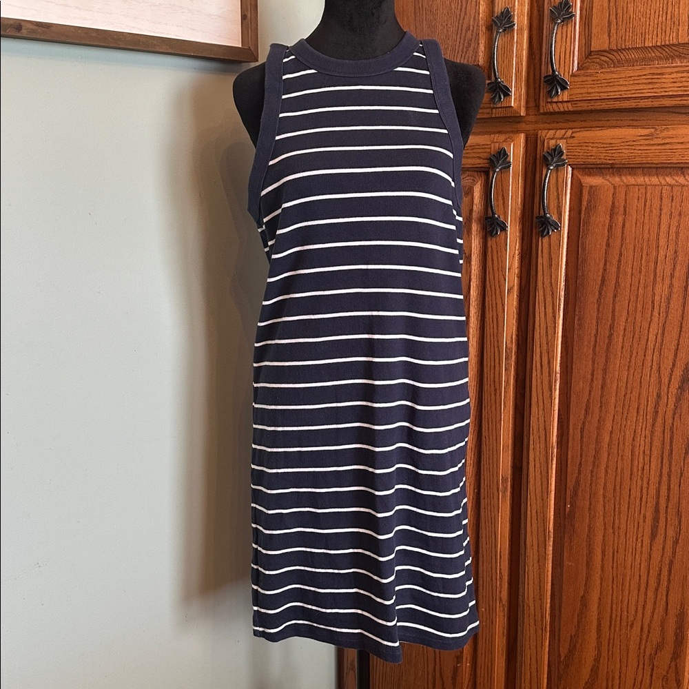 Old Navy Navy Blaue and White Striped Midi Dress